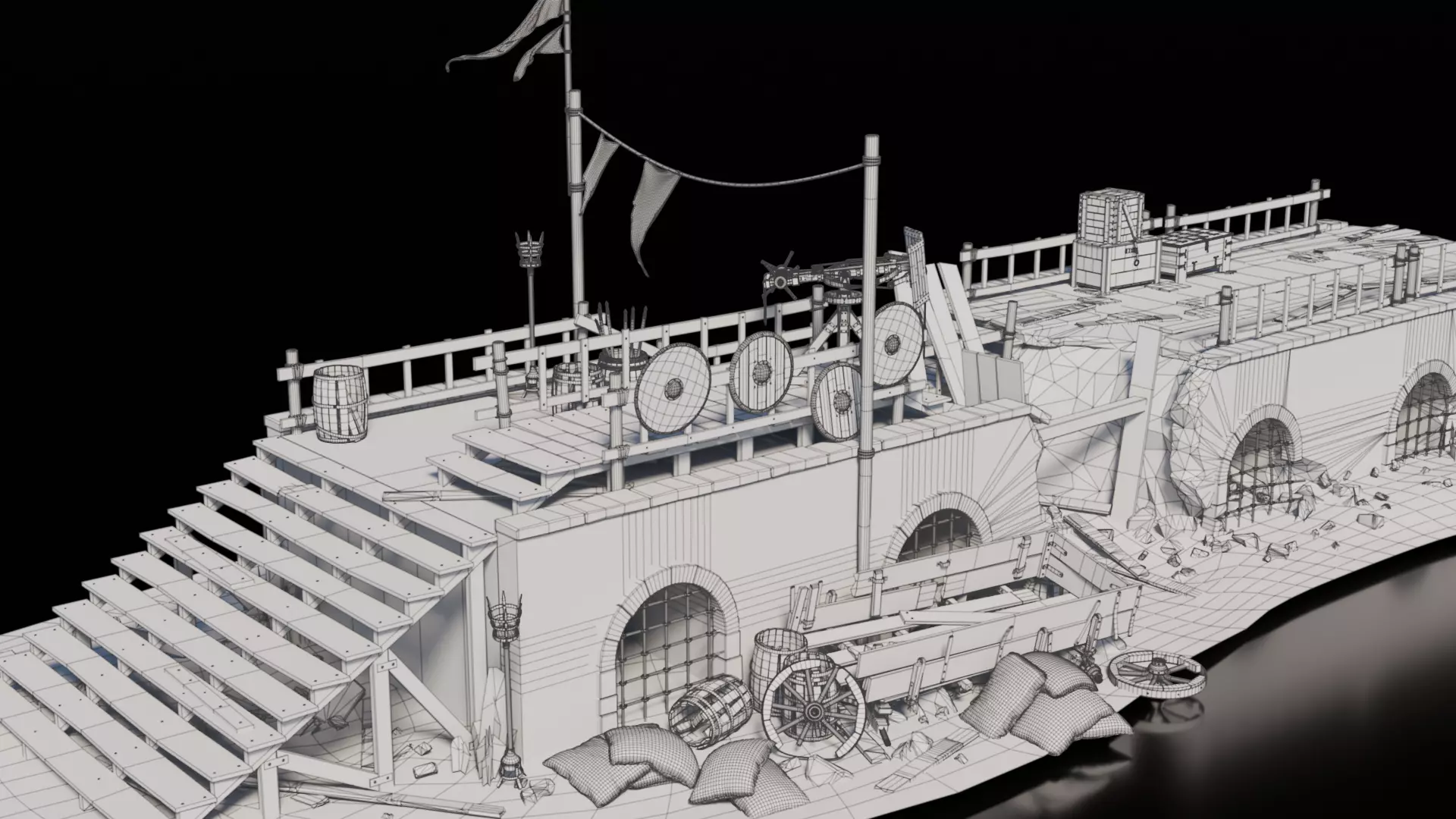 Broken Bridge Medieval 3D model_7