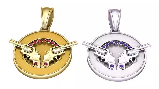 ROUND PISTOAL PENDANT 3D PRINTABLE MODEL