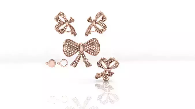 bow tie jewelry set earring and pendant