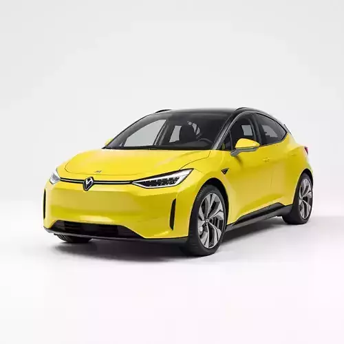 Bright Yellow Electric Vehicle Modern Hatchback Low-poly 3D model