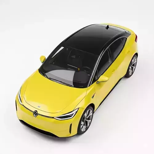 Bright Yellow Electric Vehicle Modern Hatchback Low-poly 3D model 2
