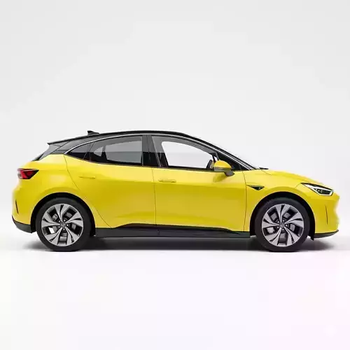Bright Yellow Electric Vehicle Modern Hatchback Low-poly 3D model 5