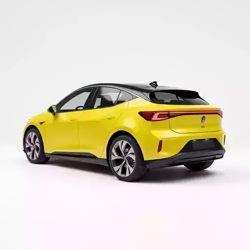 Bright Yellow Electric Vehicle Modern Hatchback Low-poly 3D model 4