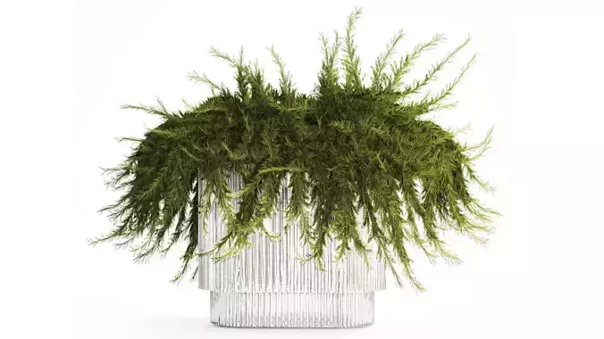 Realistic flower bouquet green juniper branches glass vase 655