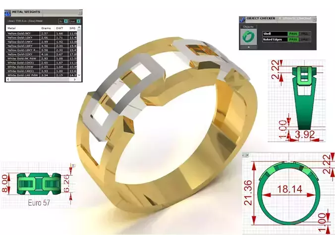 Wide Two Tone Grid Chain Link Band STL 3DM ring model mr0305