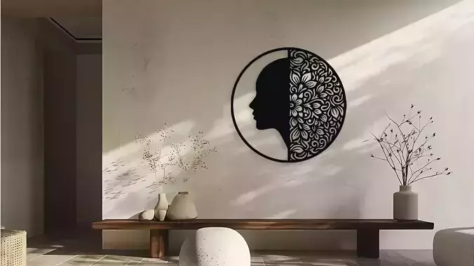 Woman Face Floral Design Wall Decor