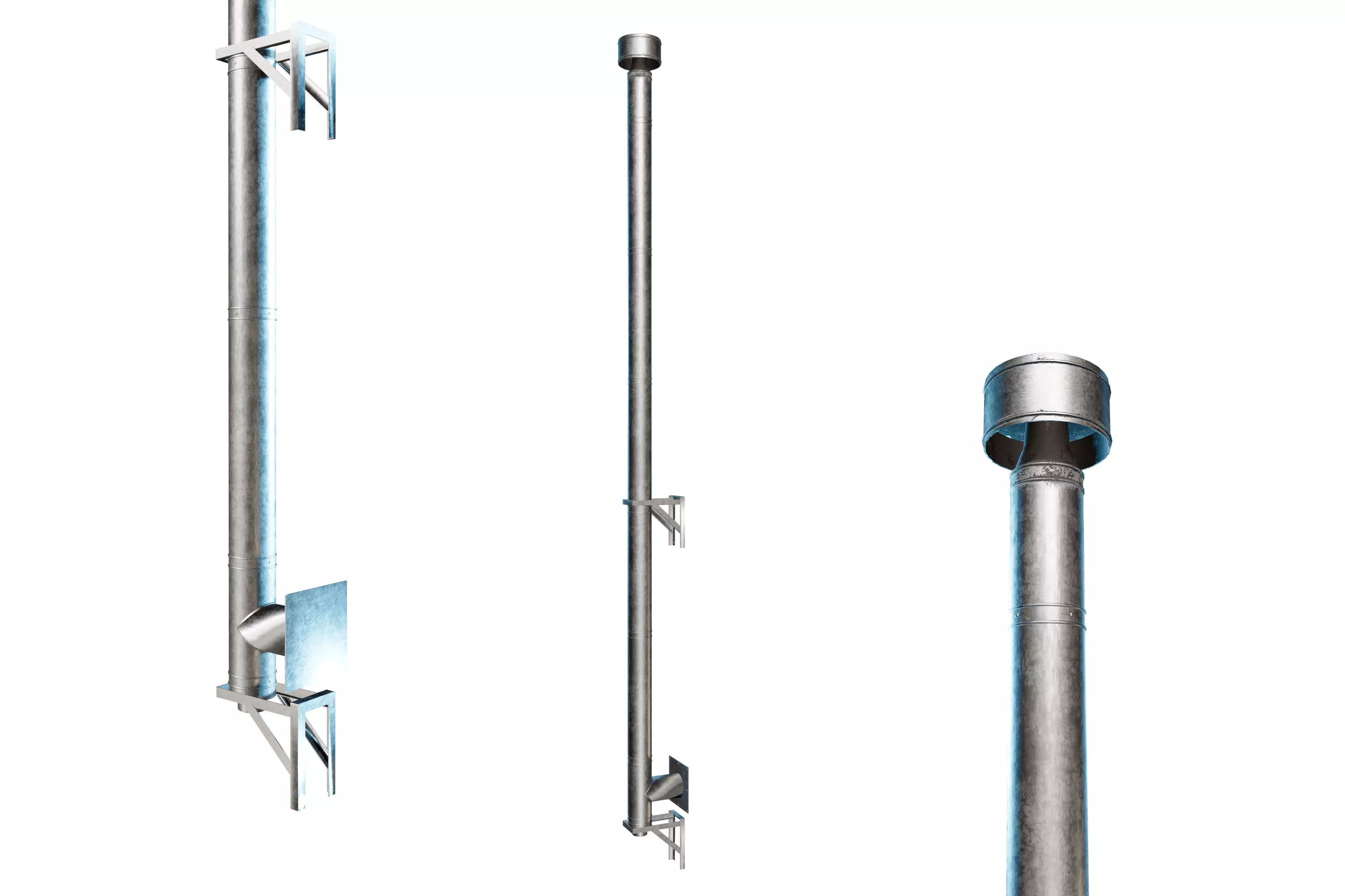 Modular Industrial Chimney Flue Pipe System 3D model_0