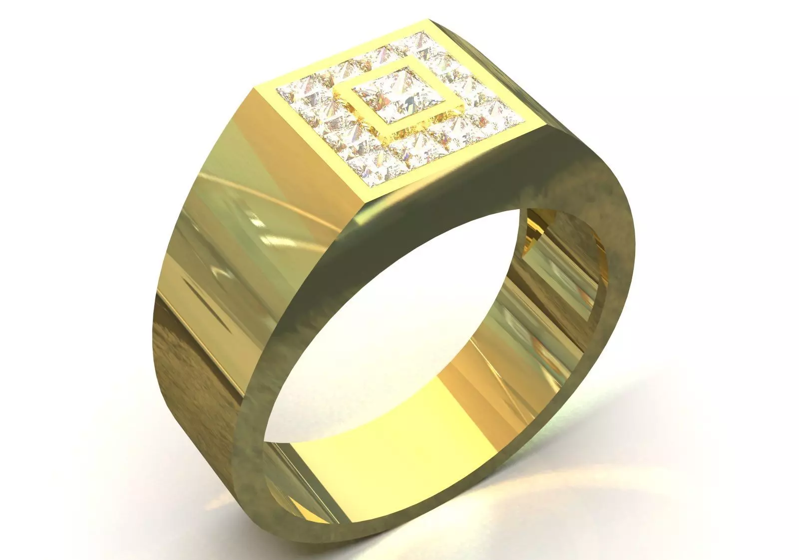 Square Paved Signet Ring with Grid Motif model mr0306 3D print model_1