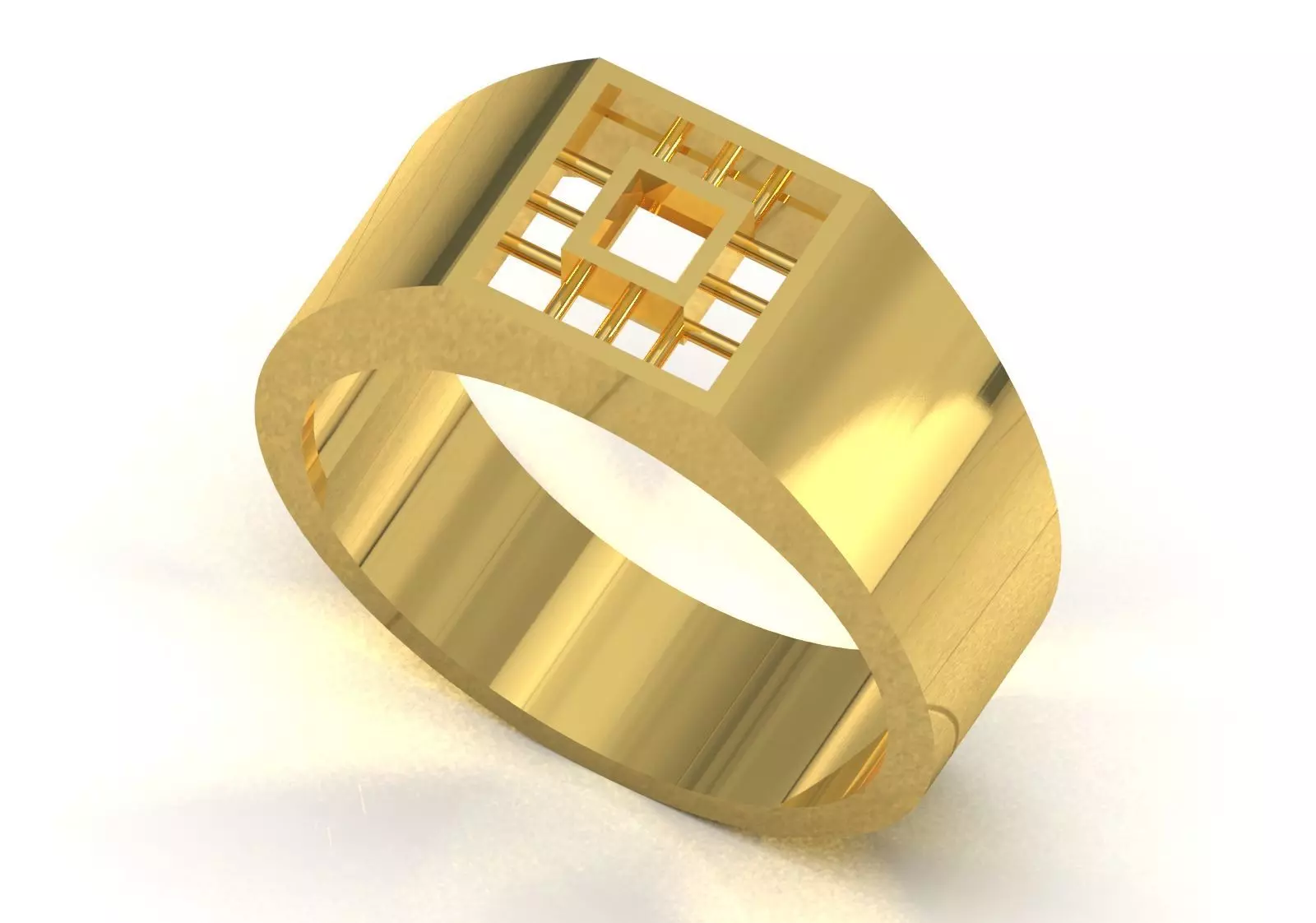 Square Paved Signet Ring with Grid Motif model mr0306 3D print model_12