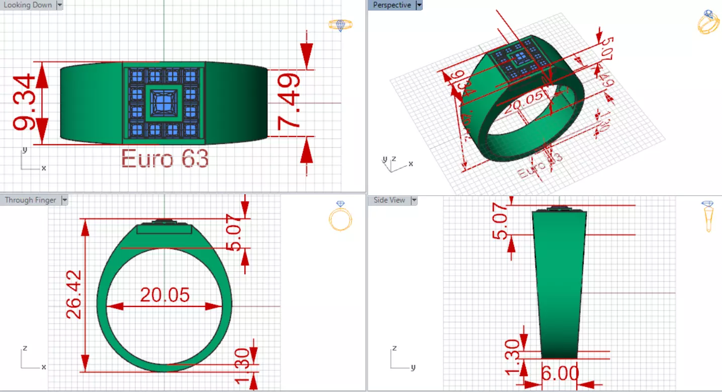 Square Paved Signet Ring with Grid Motif model mr0306 3D print model_18