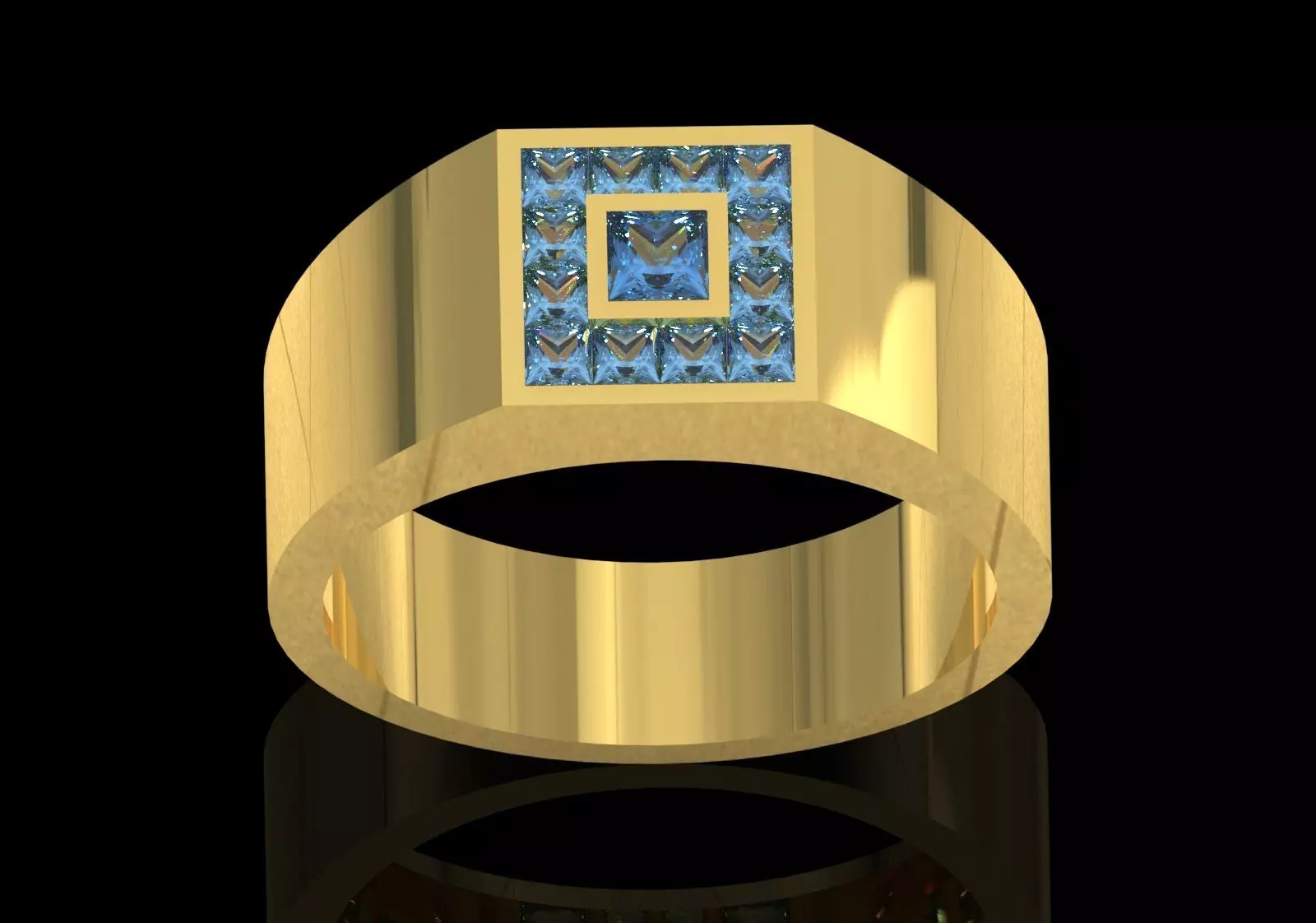 Square Paved Signet Ring with Grid Motif model mr0306 3D print model_15