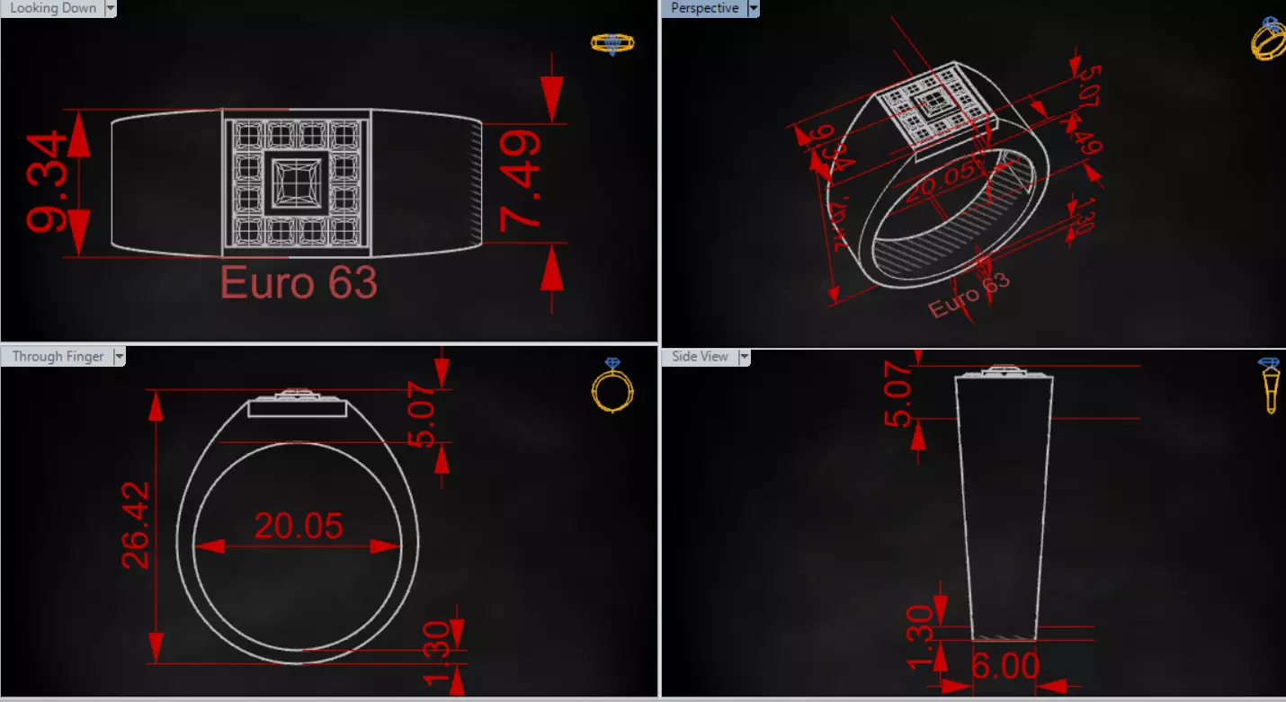 Square Paved Signet Ring with Grid Motif model mr0306 3D print model_19