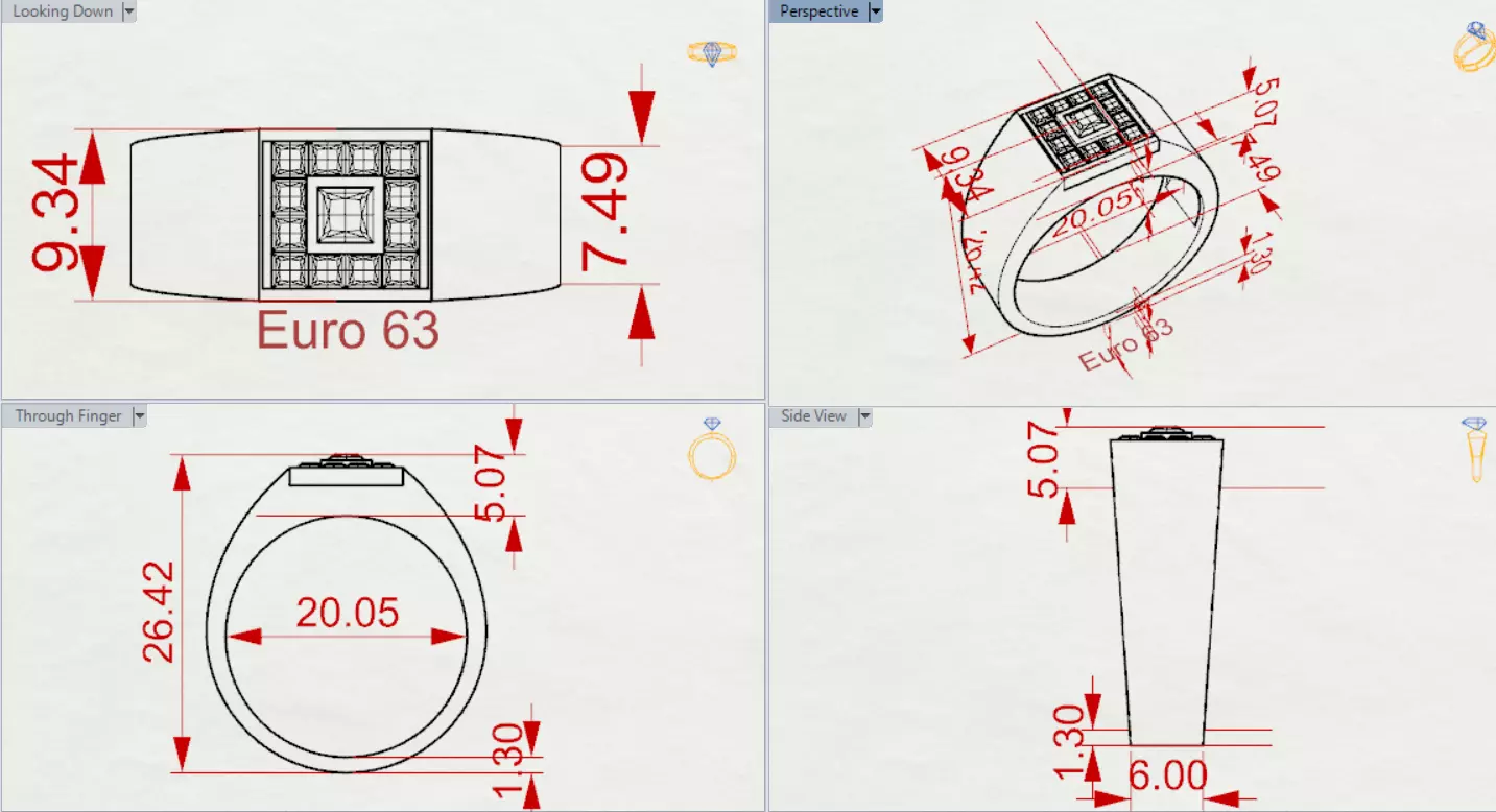 Square Paved Signet Ring with Grid Motif model mr0306 3D print model_20