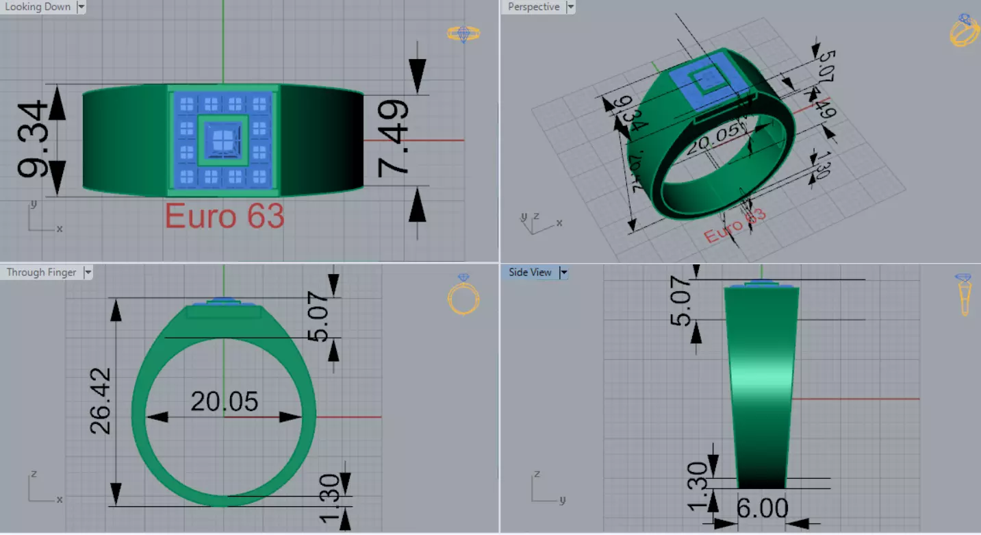 Square Paved Signet Ring with Grid Motif model mr0306 3D print model_8