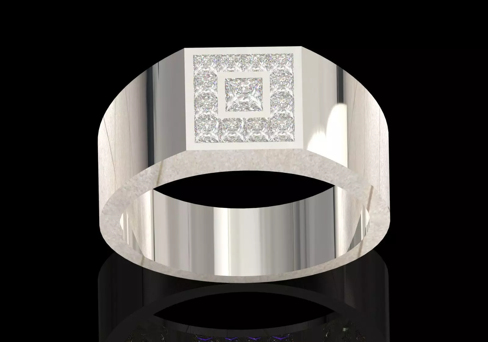 Square Paved Signet Ring with Grid Motif model mr0306 3D print model_13