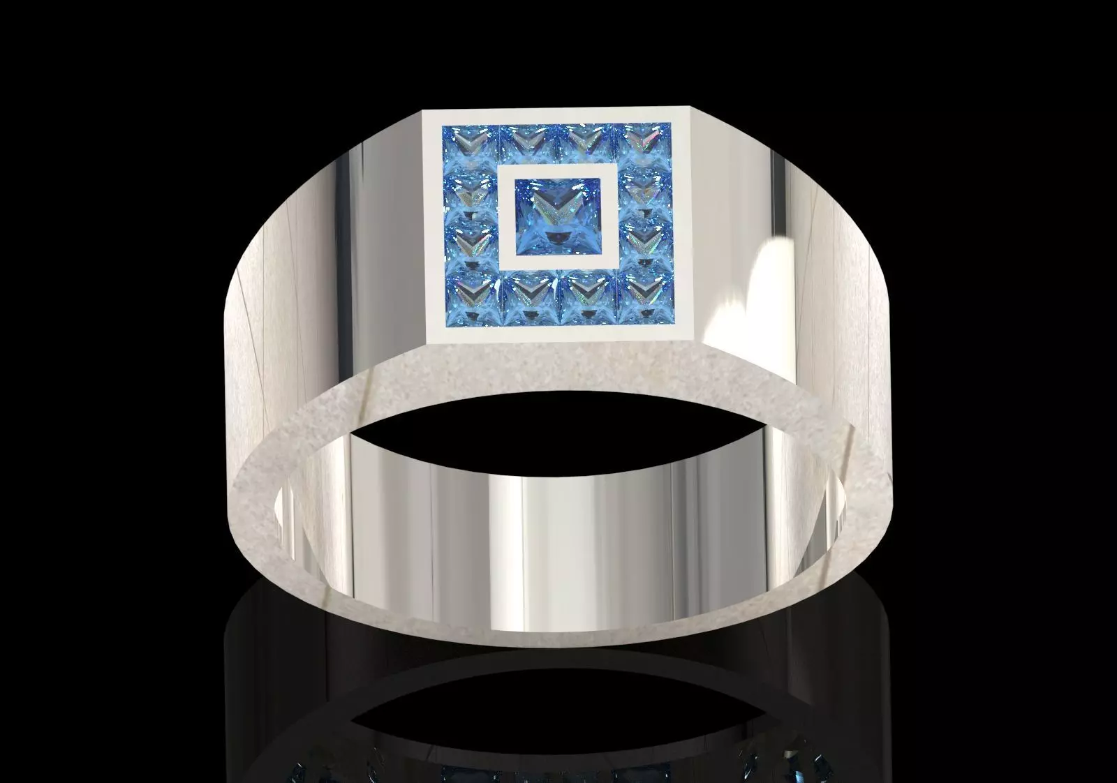 Square Paved Signet Ring with Grid Motif model mr0306 3D print model_14
