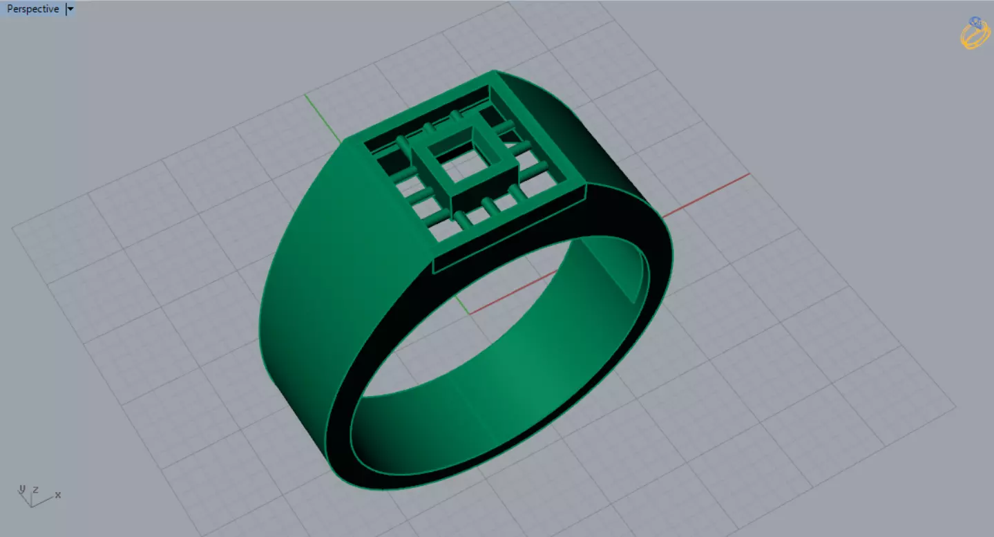 Square Paved Signet Ring with Grid Motif model mr0306 3D print model_6