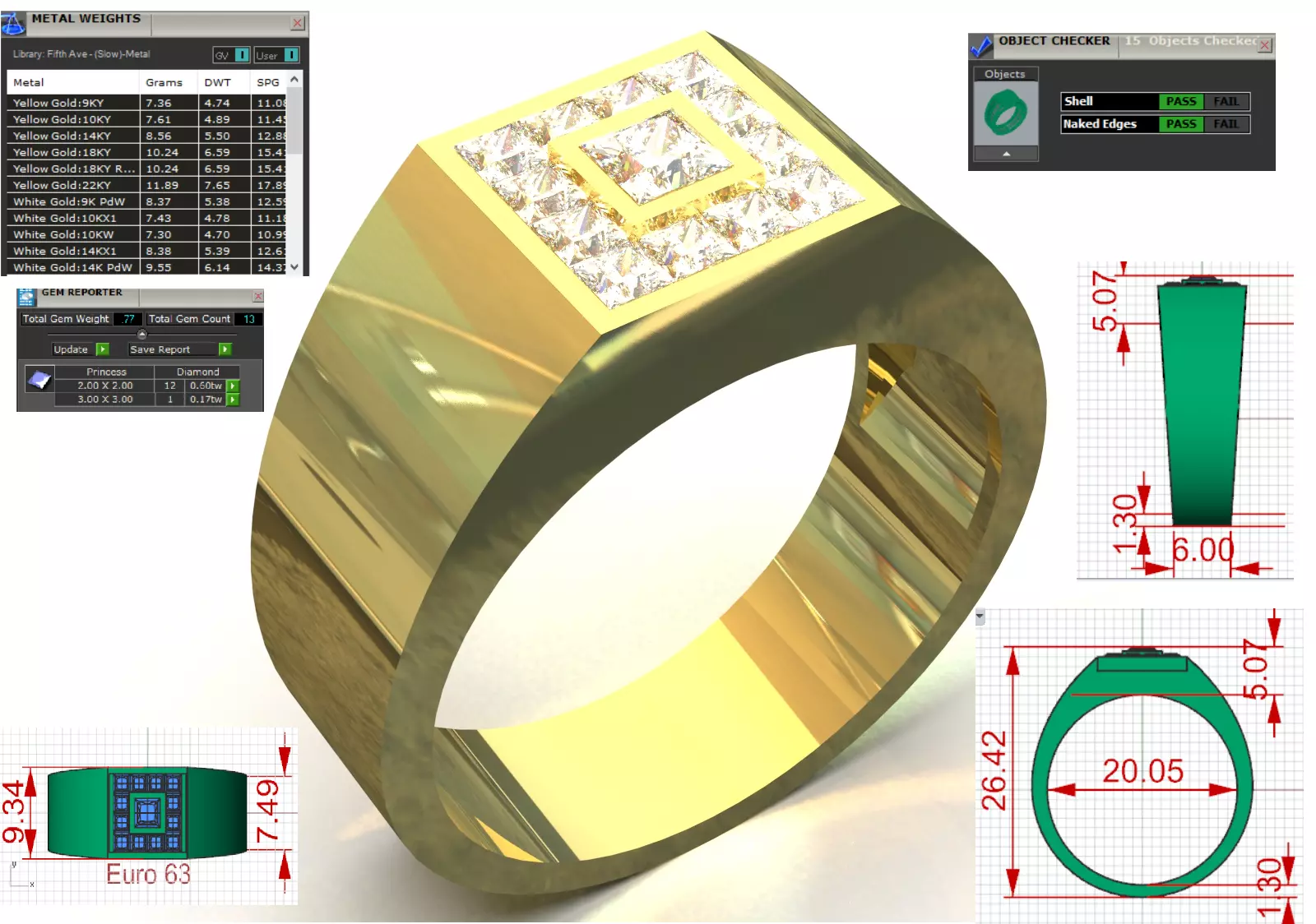 Square Paved Signet Ring with Grid Motif model mr0306 3D print model_0