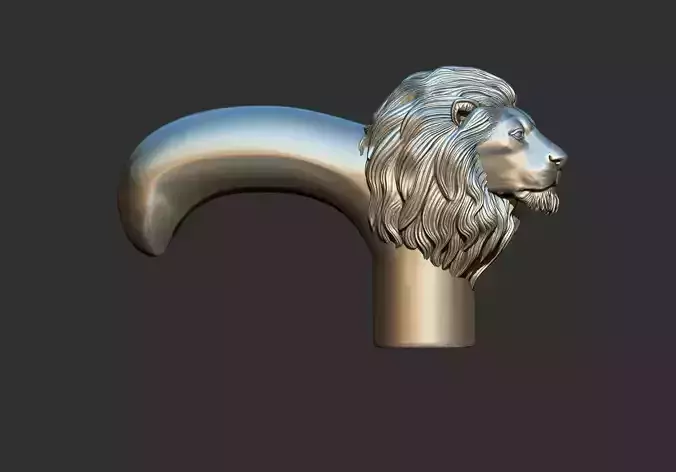 Lion Head Walking Stick Handle 3D Printable Model CNC