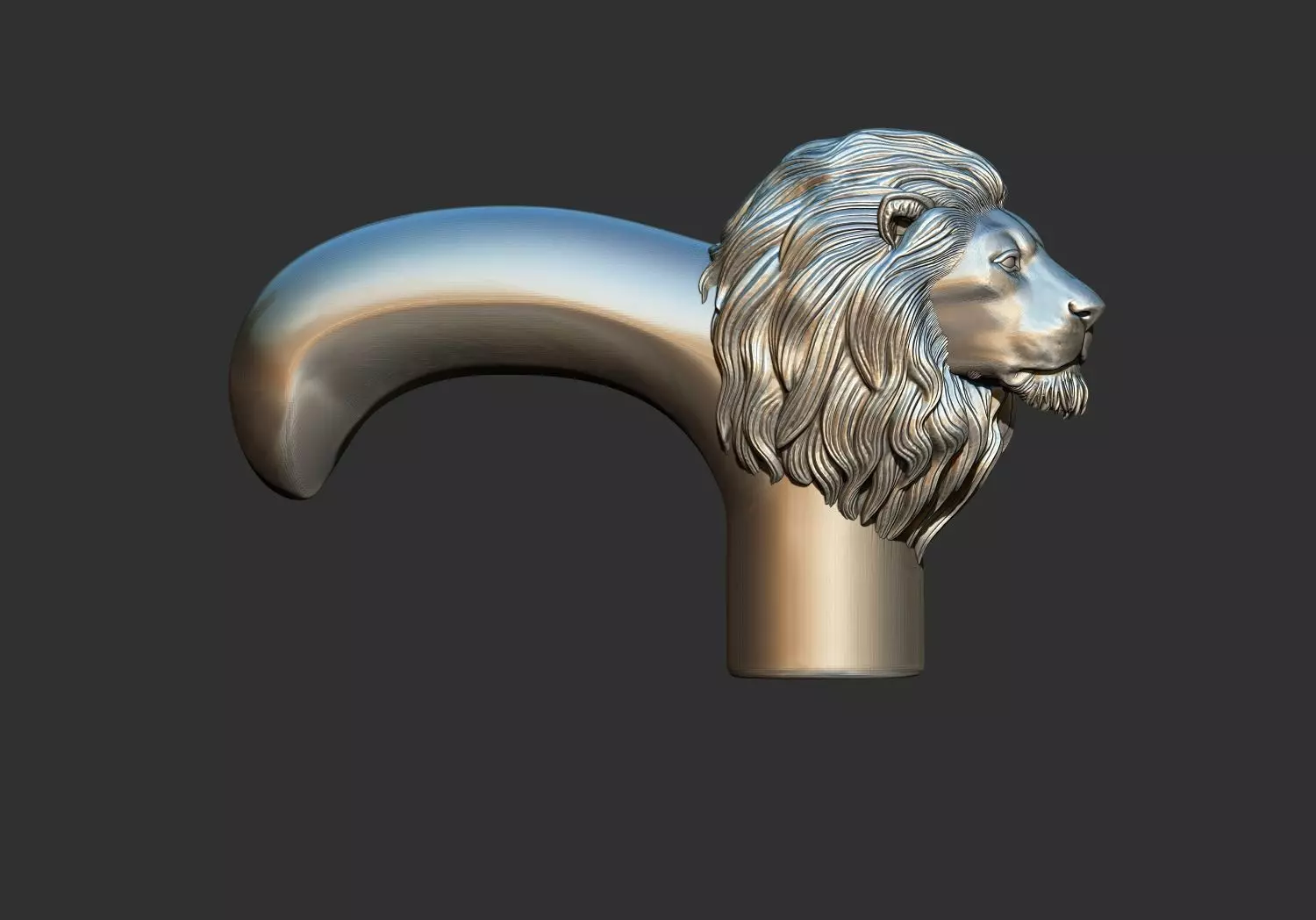 Lion Head Walking Stick Handle 3D Printable Model CNC 3D print model