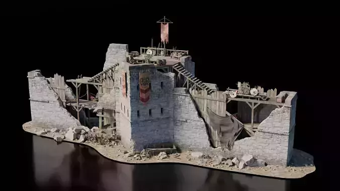 Broken Defensive Wall Medieval 3D model