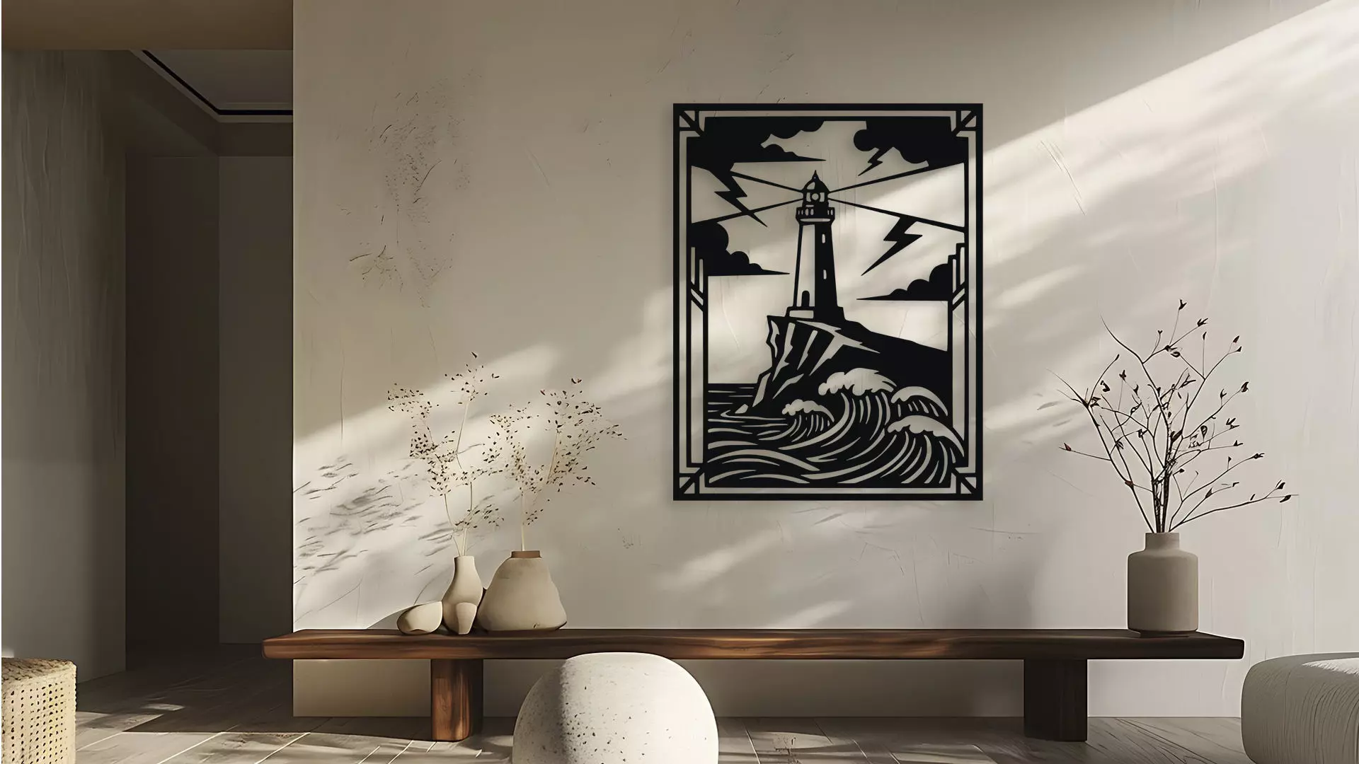 Lighthouse Storm Wall Decor Art 3D model_0