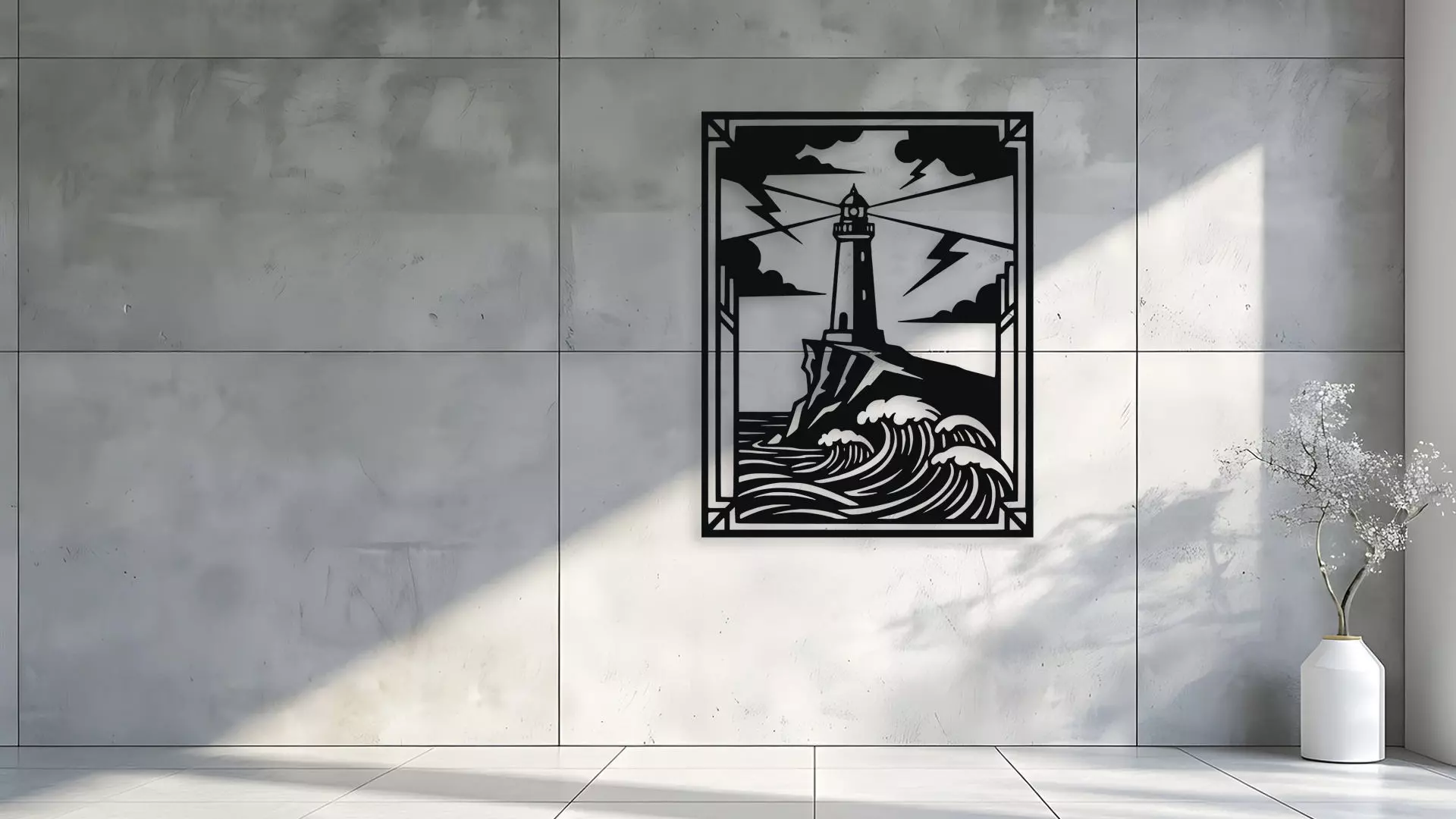 Lighthouse Storm Wall Decor Art 3D model_1