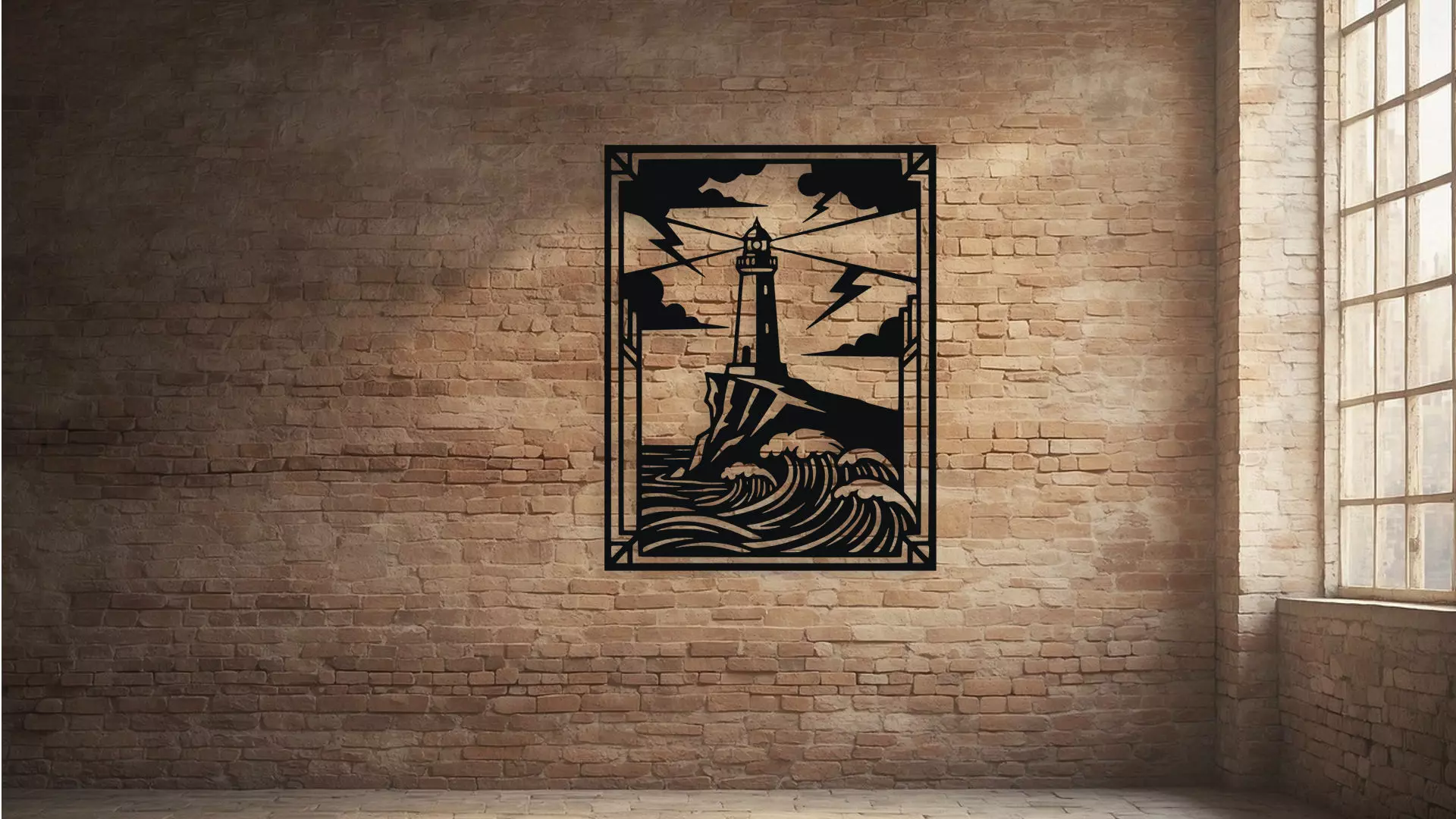 Lighthouse Storm Wall Decor Art 3D model_2