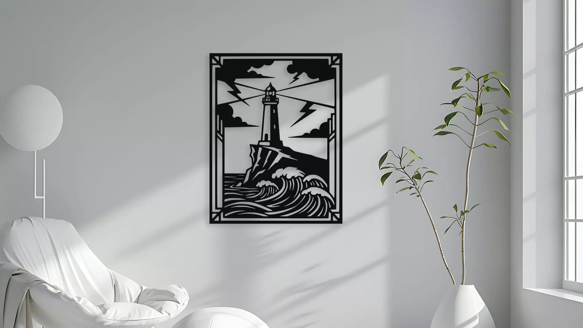 Lighthouse Storm Wall Decor Art 3D model_4