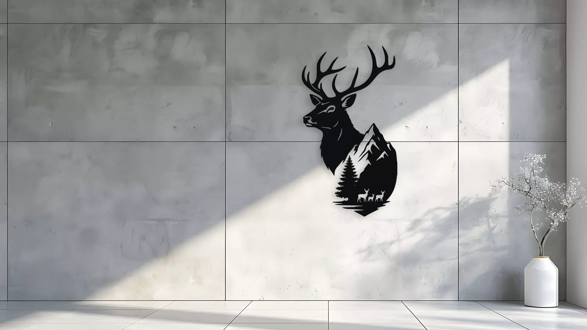 Majestic Deer Mountain Scene Wall Decor Art 3D model_1