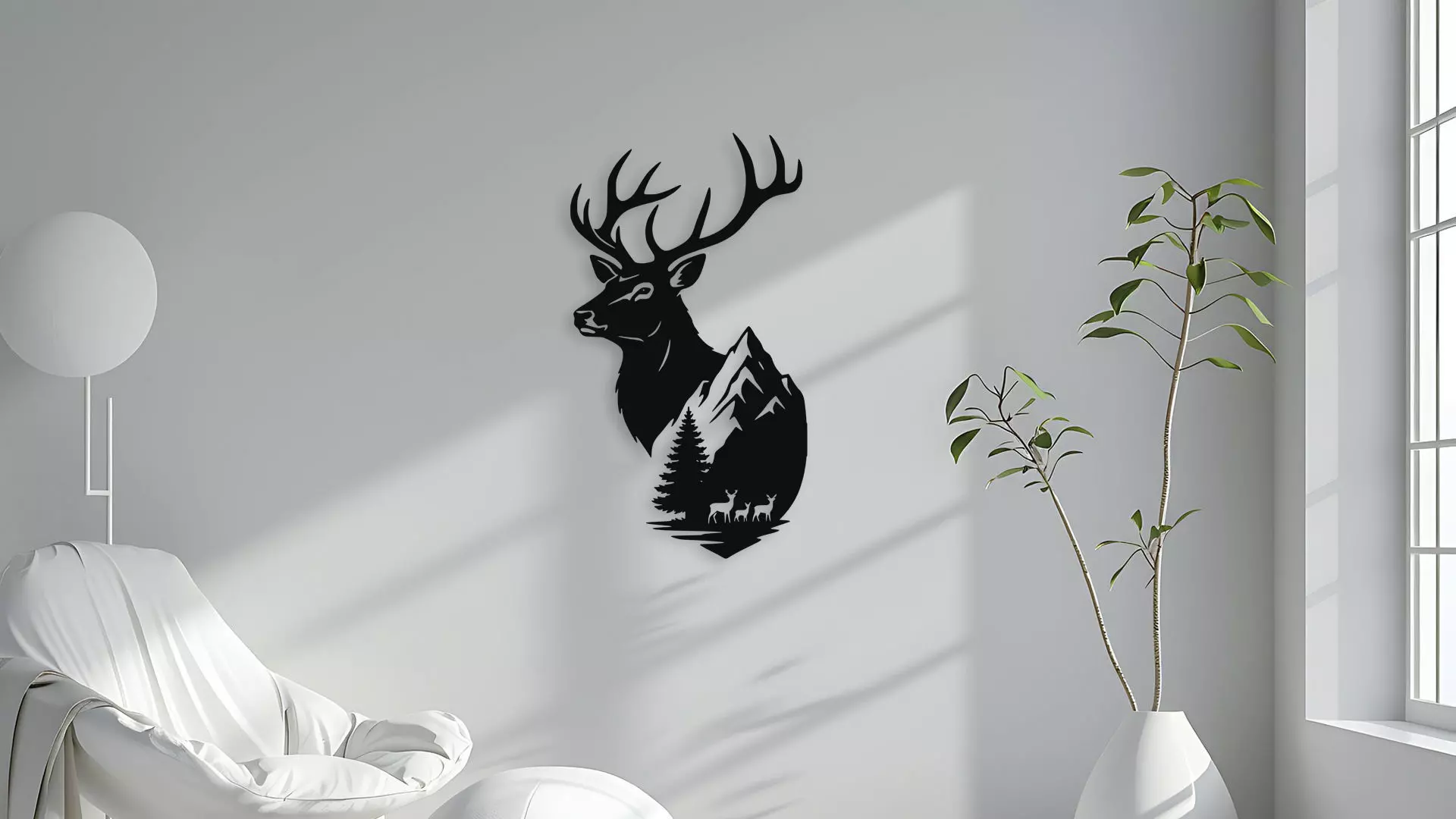 Majestic Deer Mountain Scene Wall Decor Art 3D model_4