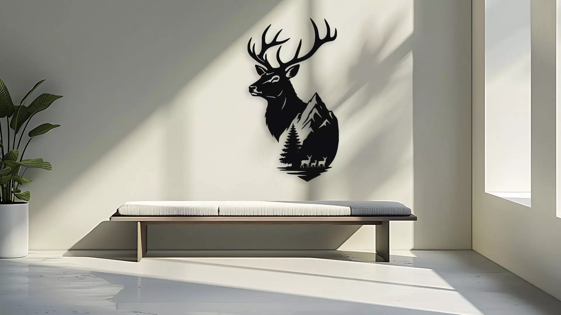 Majestic Deer Mountain Scene Wall Decor Art 3D model_3