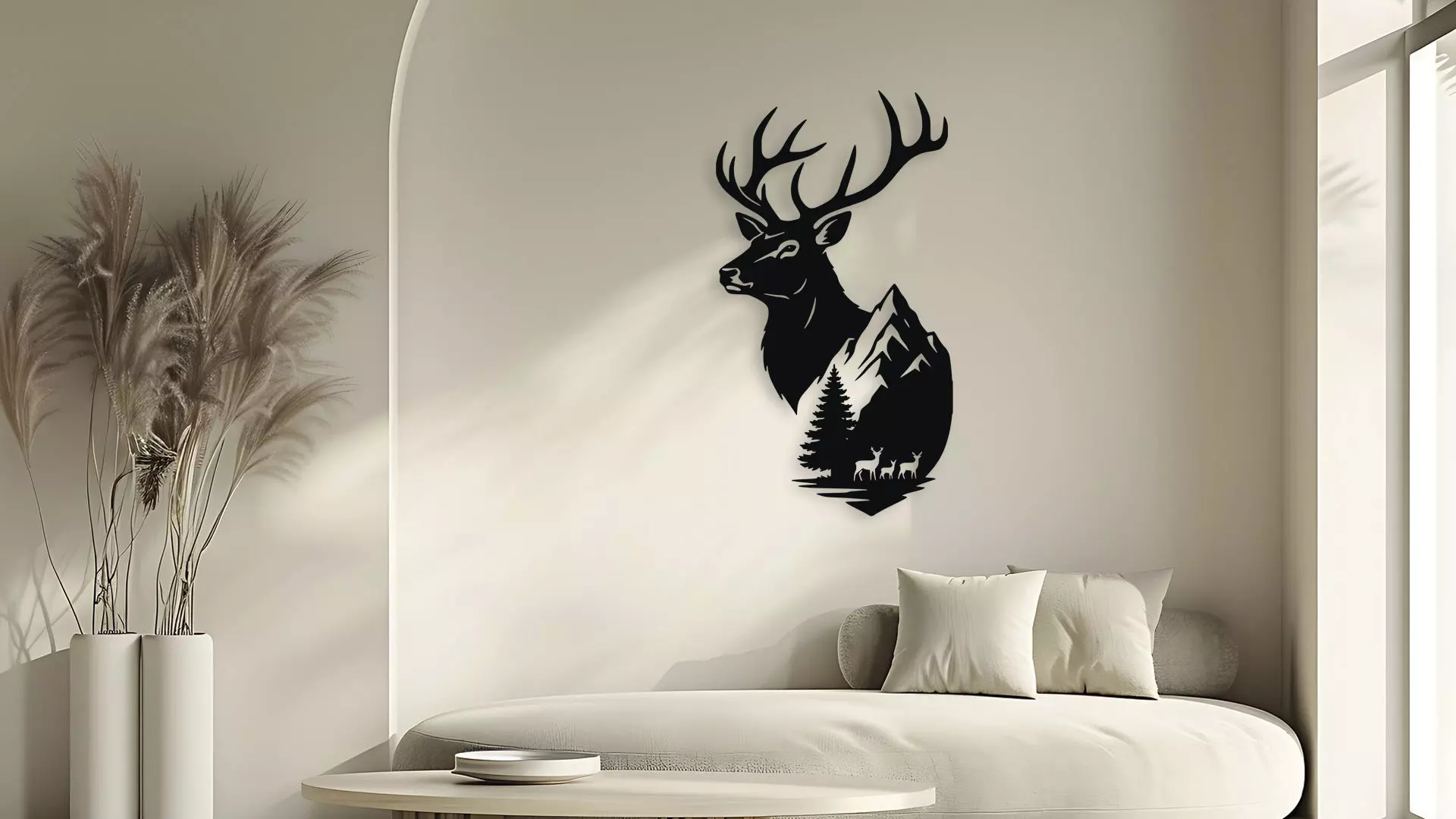 Majestic Deer Mountain Scene Wall Decor Art 3D model_5