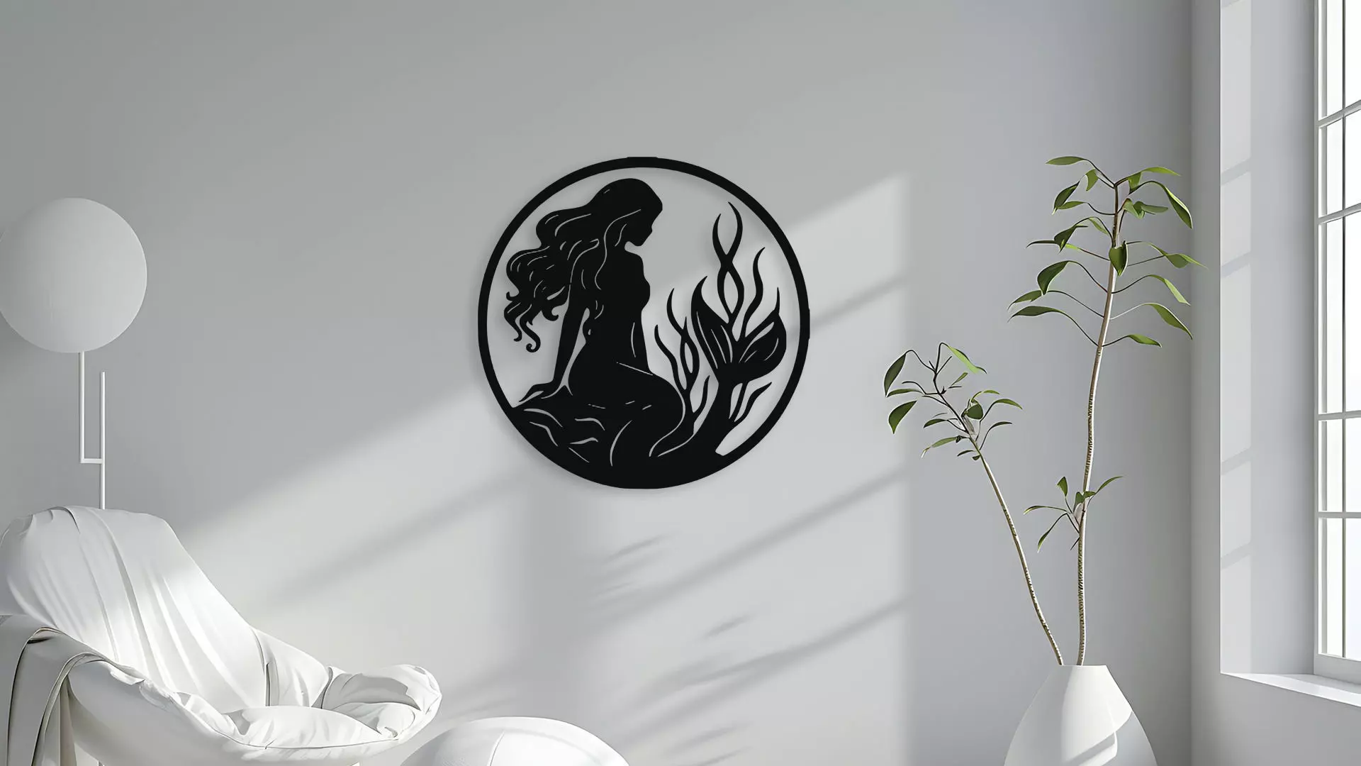 Elegant Mermaid Silhouette Wall Decor Art 3D model_4