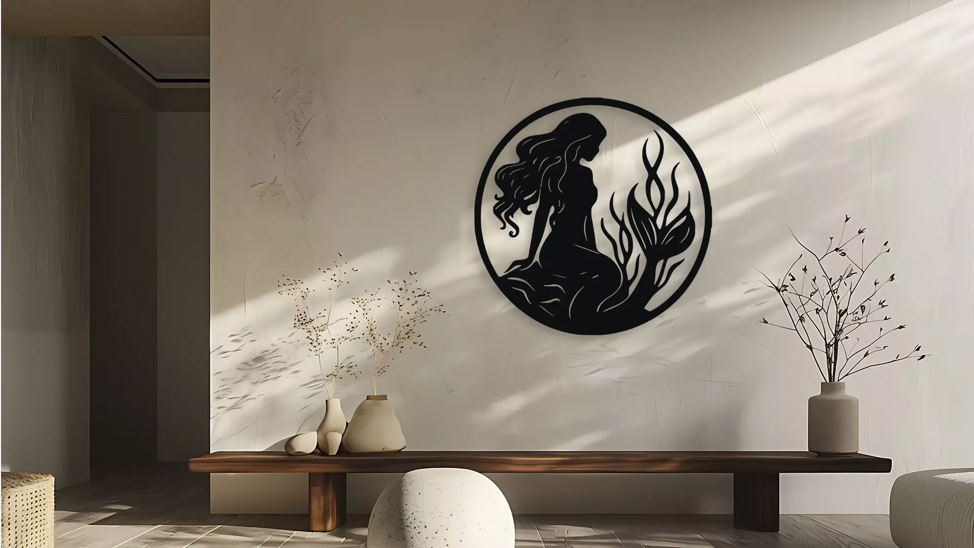 Elegant Mermaid Silhouette Wall Decor Art 3D model_0