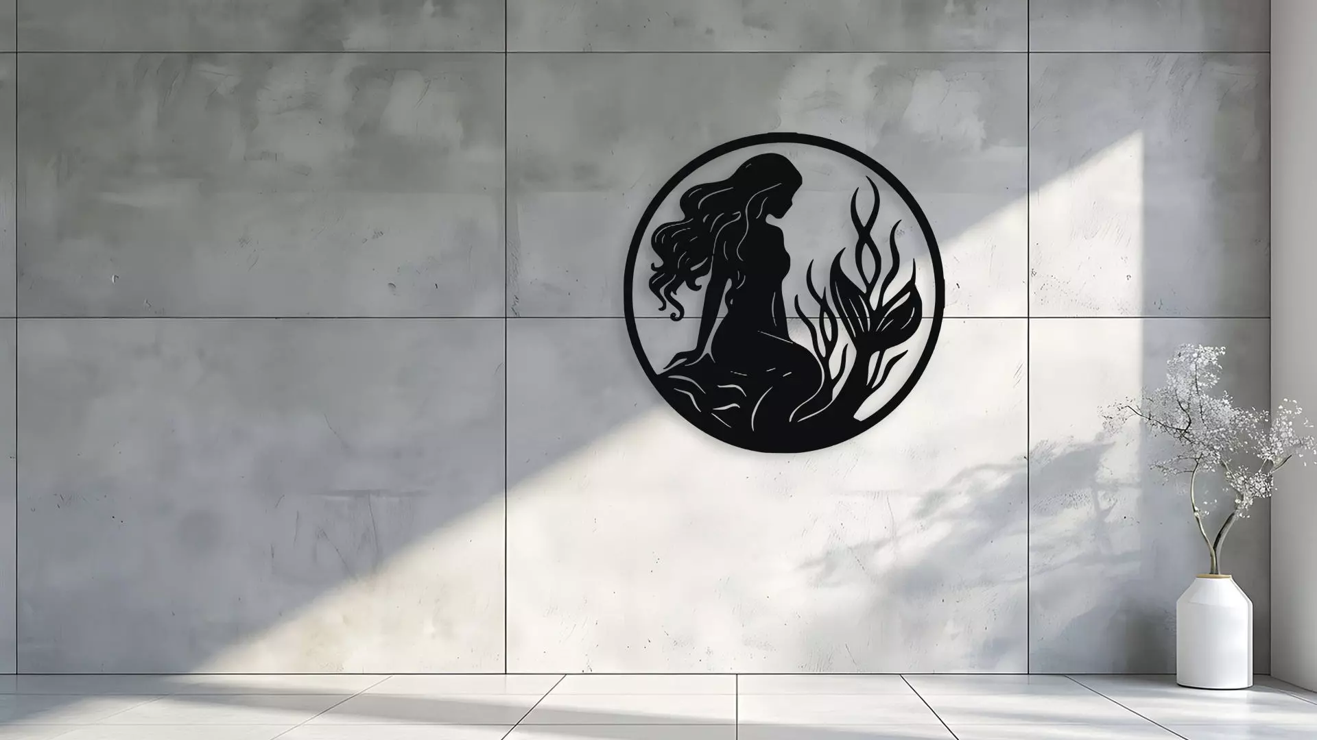 Elegant Mermaid Silhouette Wall Decor Art 3D model_1