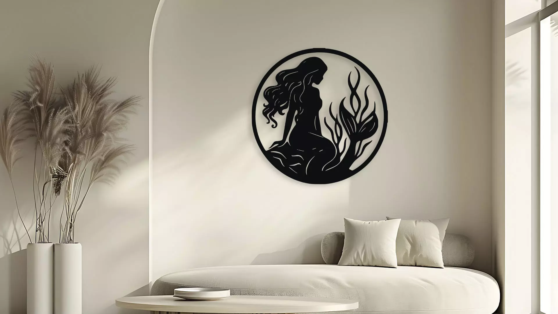 Elegant Mermaid Silhouette Wall Decor Art 3D model_5