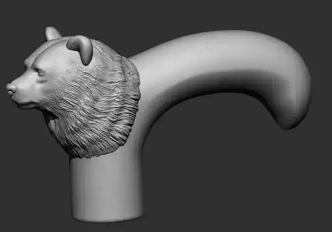 Bear Head Walking Stick Handle Cane 3D Printable Model CNC