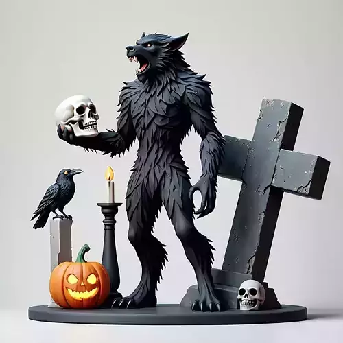 2553COLORFUL Werewolf Howling with Skull  3D Model  beast