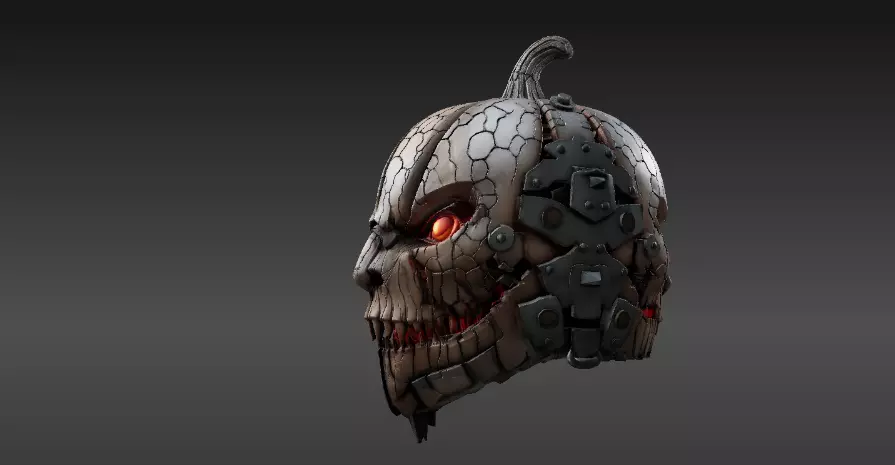 Pumpkin Warrior Mask 3D Print Halloween Battle Mask 3D model_2
