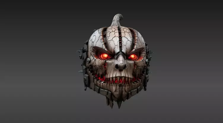 Pumpkin Warrior Mask 3D Print Halloween Battle Mask 3D model_8