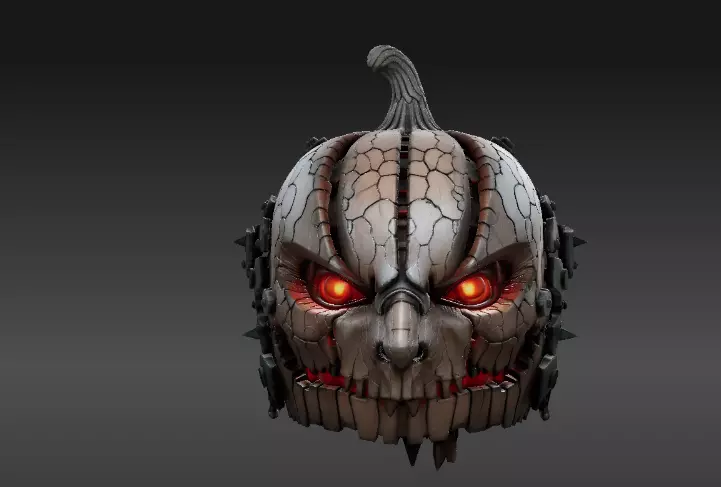 Pumpkin Warrior Mask 3D Print Halloween Battle Mask 3D model_7