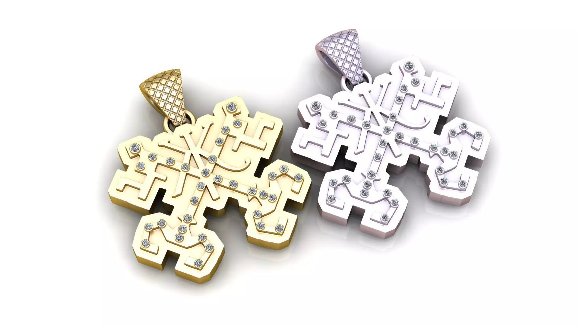 Geometric Diamond Cross Pendant 3D print model_2
