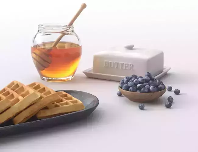 Butter Waffles Breakfast 3D model