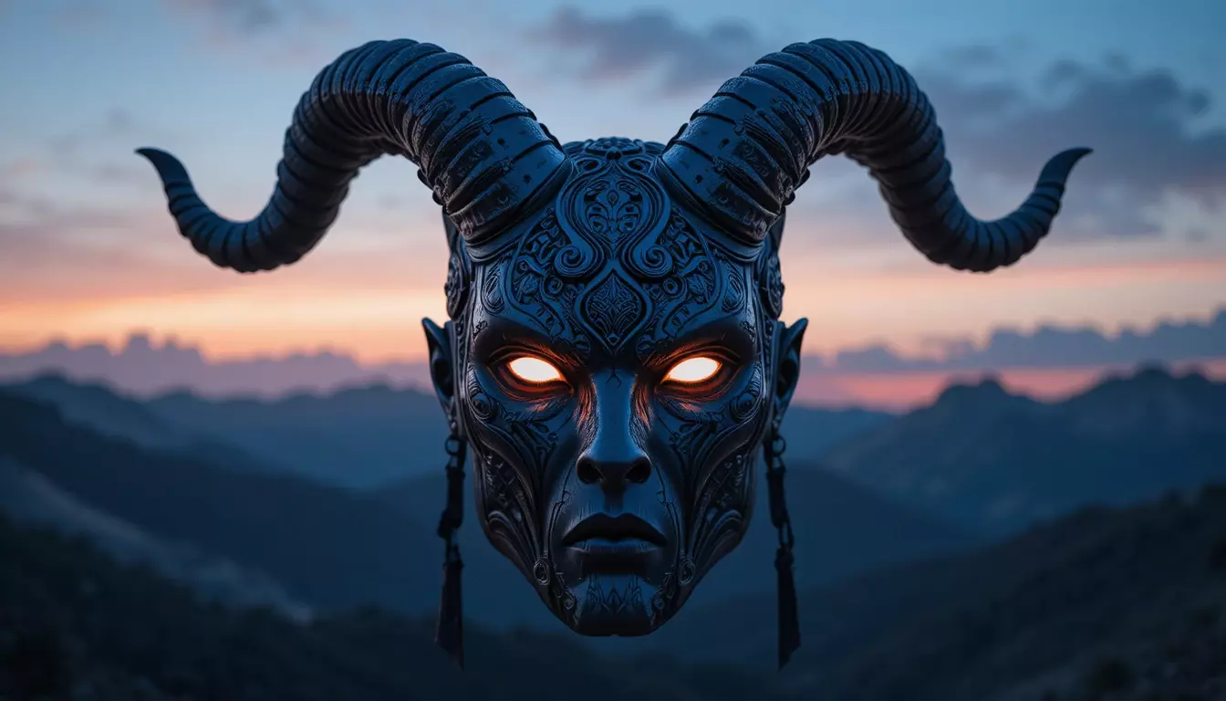 Mystic Horned Mask 3D Print Model Tribal Horned Helmet  3D model_0