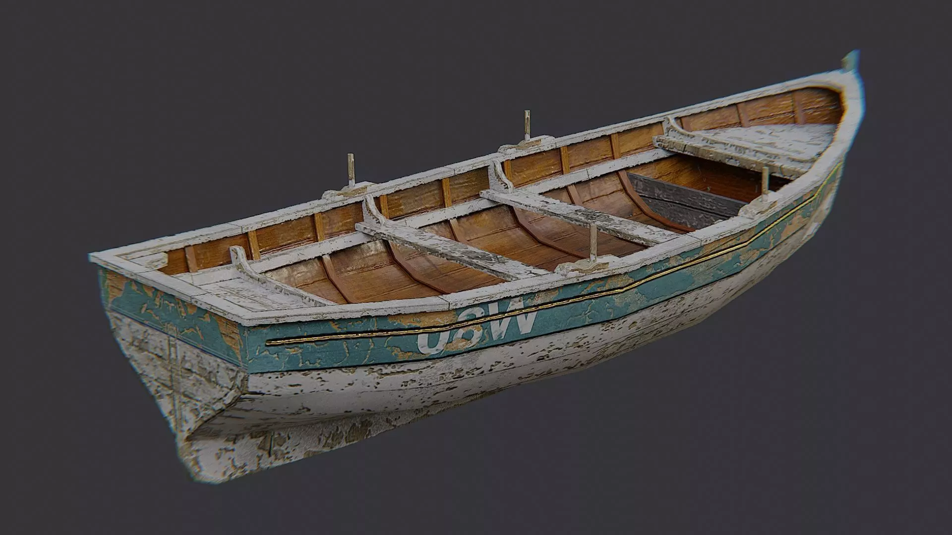 Classic Wooden Fishing Boat Low-poly 3D model_0