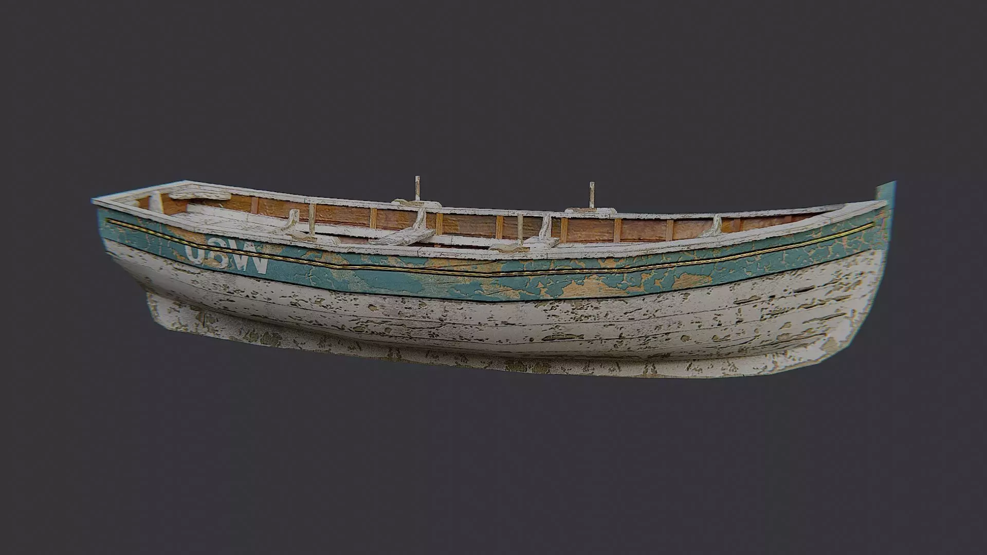 Classic Wooden Fishing Boat Low-poly 3D model_2