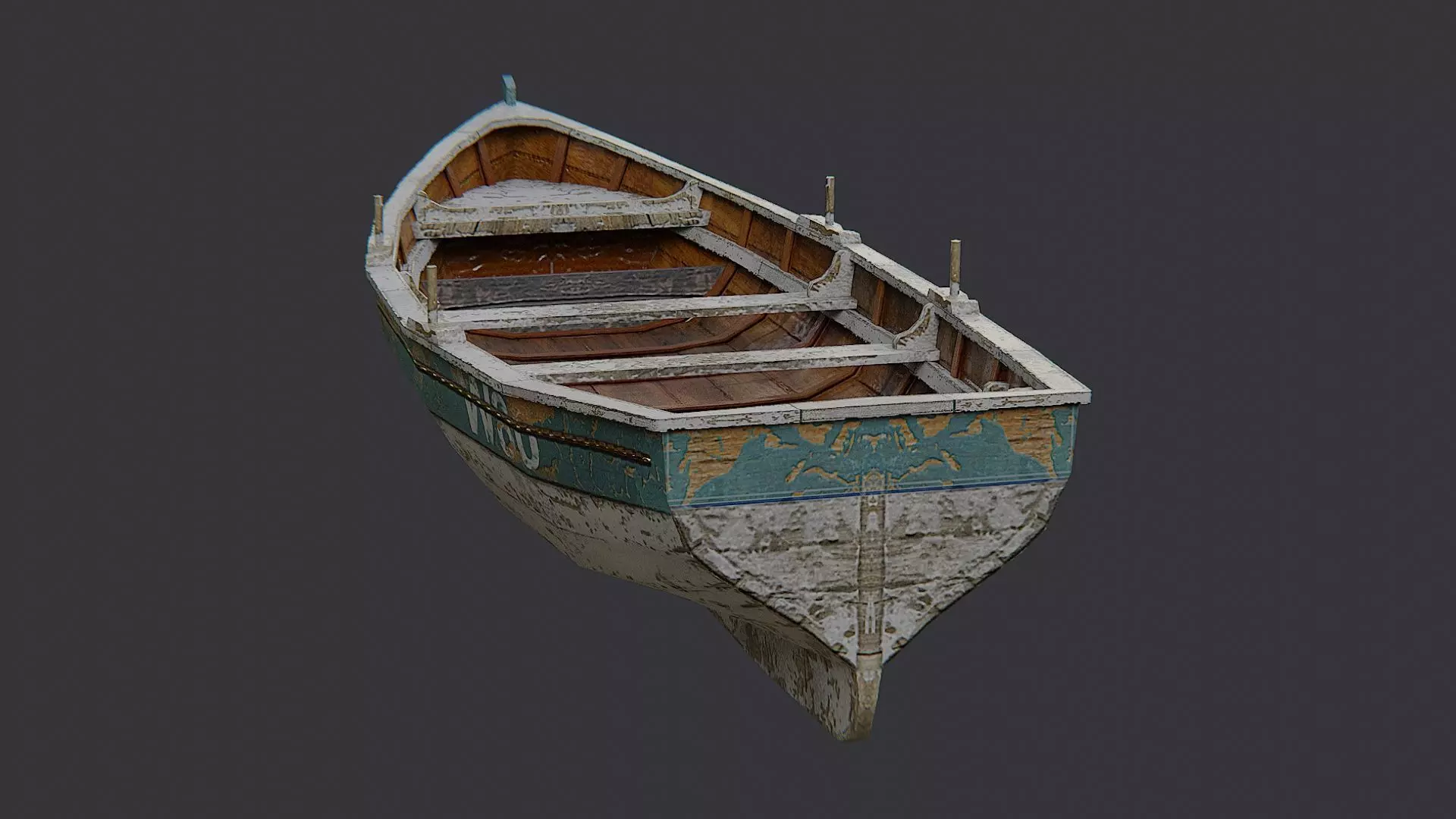 Classic Wooden Fishing Boat Low-poly 3D model_1