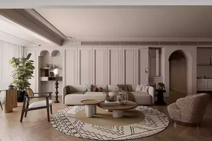 Modern minimalist retro style living room