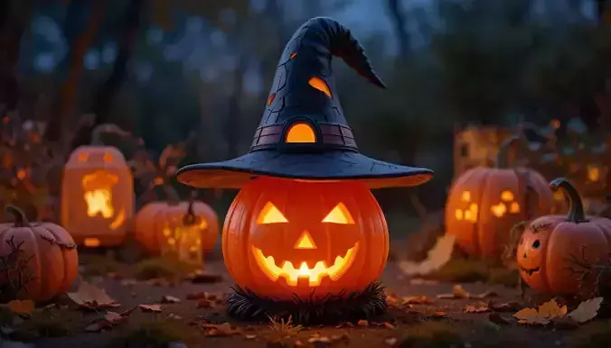 Pumpkin Witch Hat Lantern 3D Print Model Halloween Light Decor